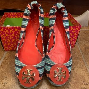 Tory Burch Reva striped canvas flats